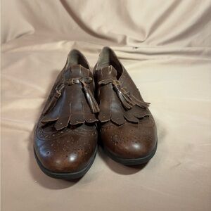 Born Brown Leather Flats with Fringe Detail